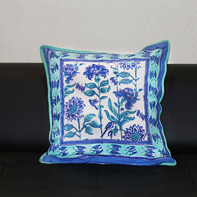 Blue and White Block printed Cotton Cushion Cover
