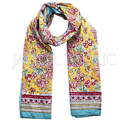 Bice Border Beige Base Floral Print Cotton Scarf