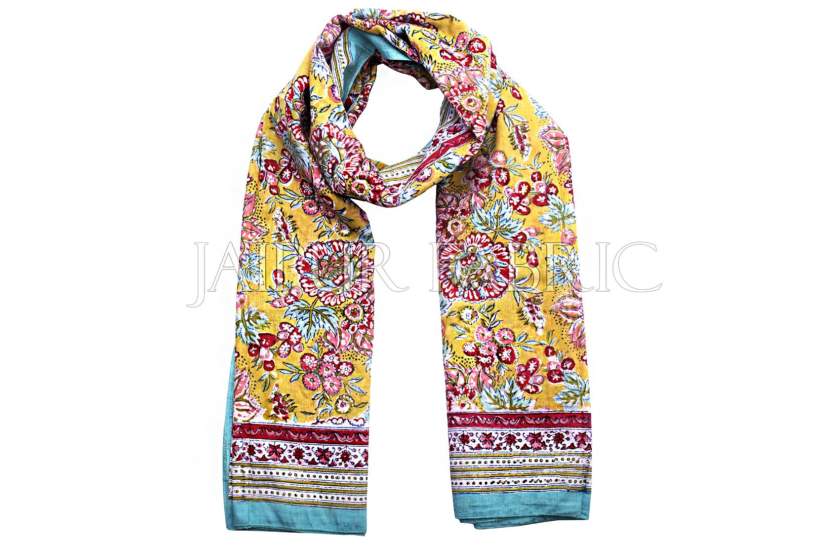 Bice Border Beige Base Floral Print Cotton Scarf