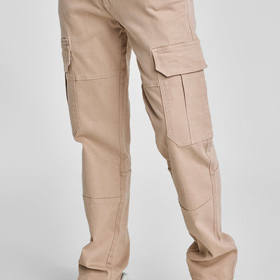 Beige Slim Fit Cargo Jeans