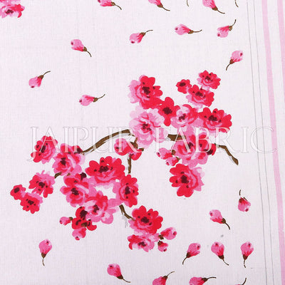 Pink and Black Stripes Floral Print Cotton Double Bed Sheet