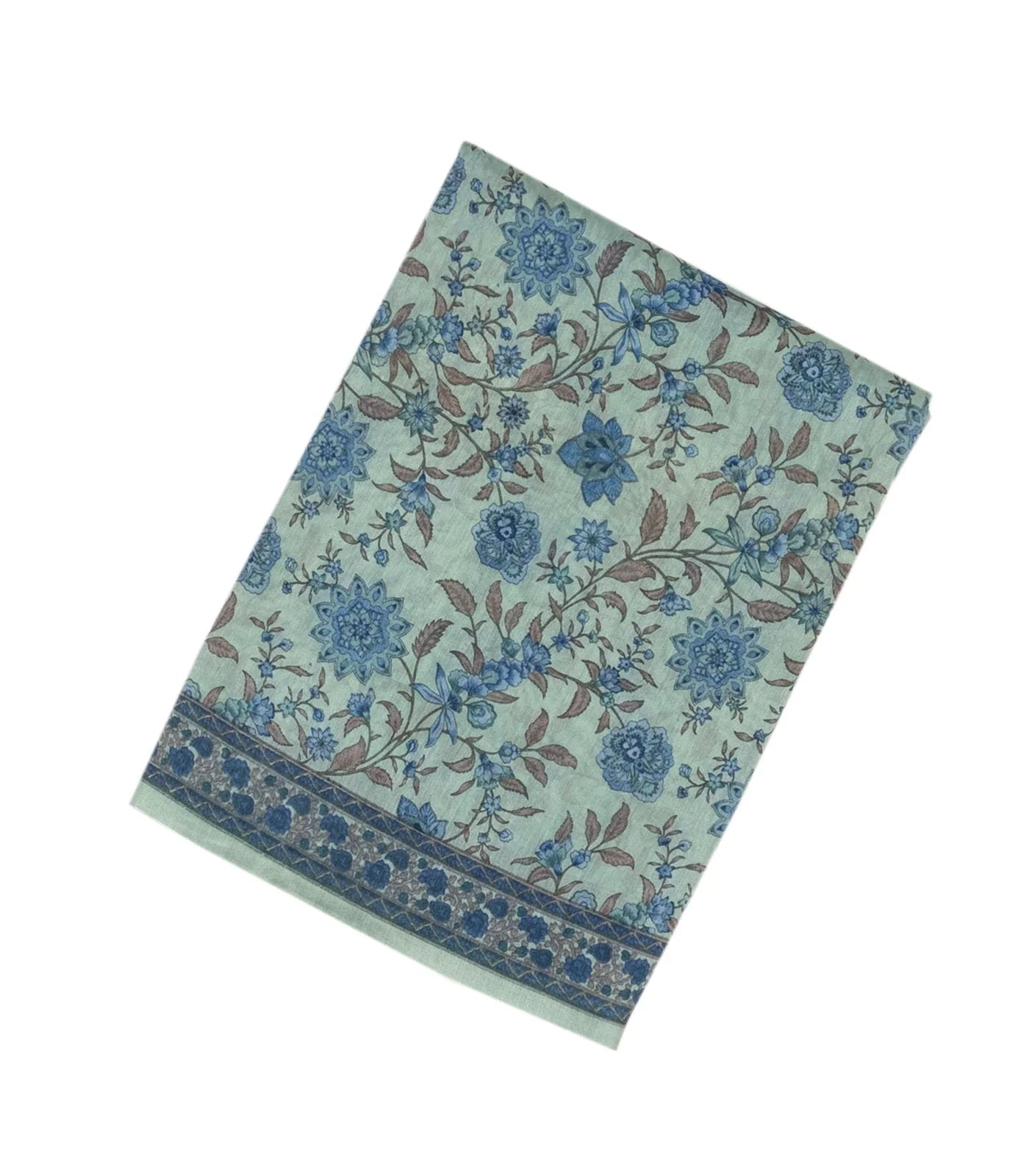 Light Blue Handloom Chanderi Cotton Saree With Printed Floral Vine Motif