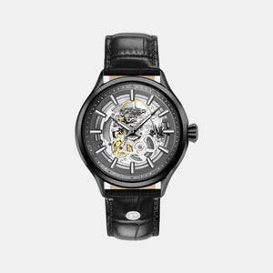 Competence Skeleton Men Automatic Black Dial Analog Leather Watch 101663 40 55 05N