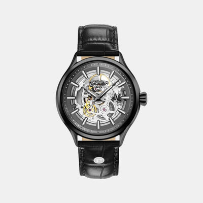 Competence Skeleton Men Automatic Black Dial Analog Leather Watch 101663 40 55 05N
