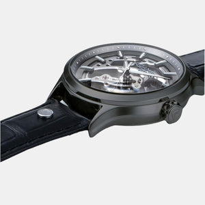 Competence Skeleton Men Automatic Black Dial Analog Leather Watch 101663 40 55 05N
