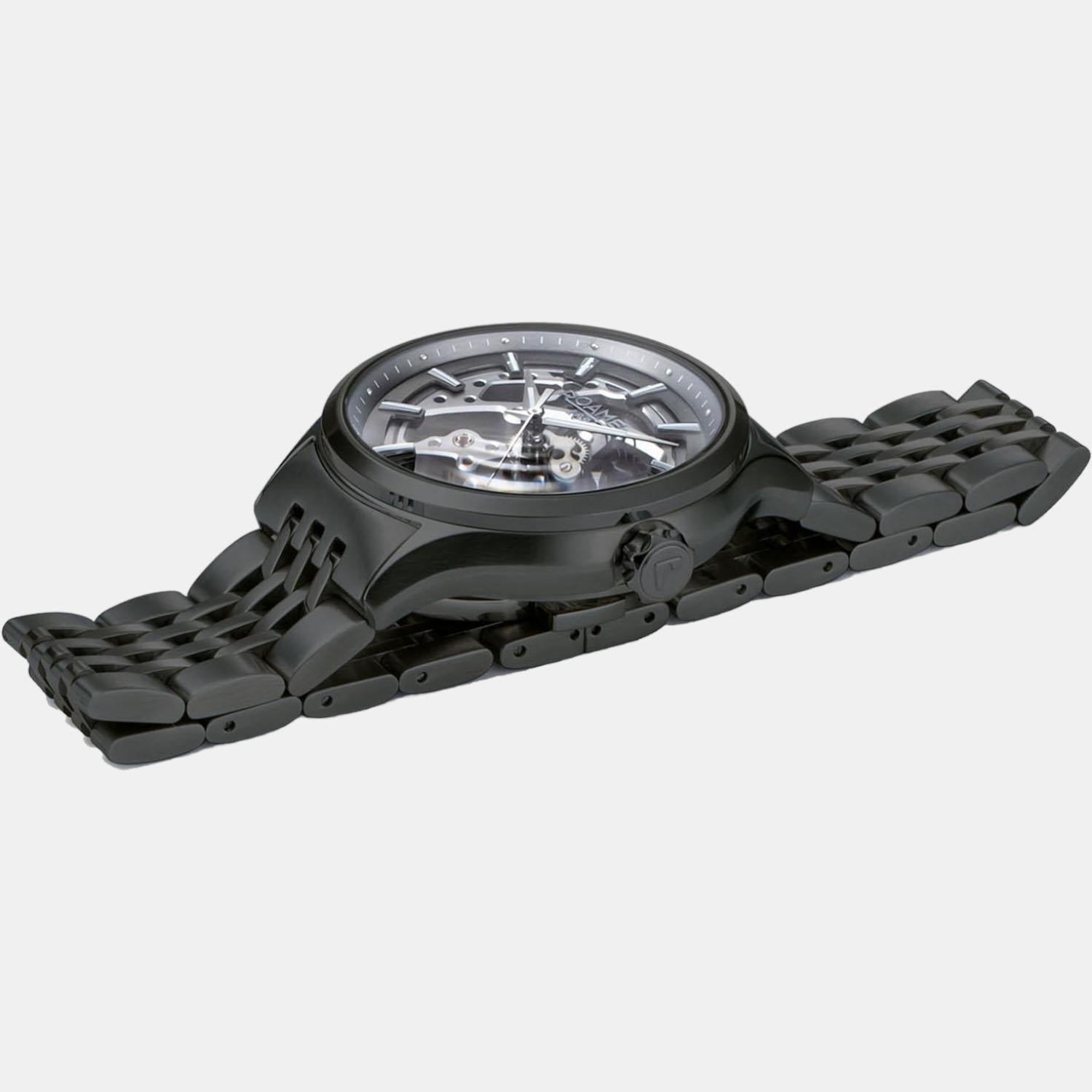 Competence Skeleton Men Quartz Black Dial Analog Stainless Steel Watch 101663 40 55 10N