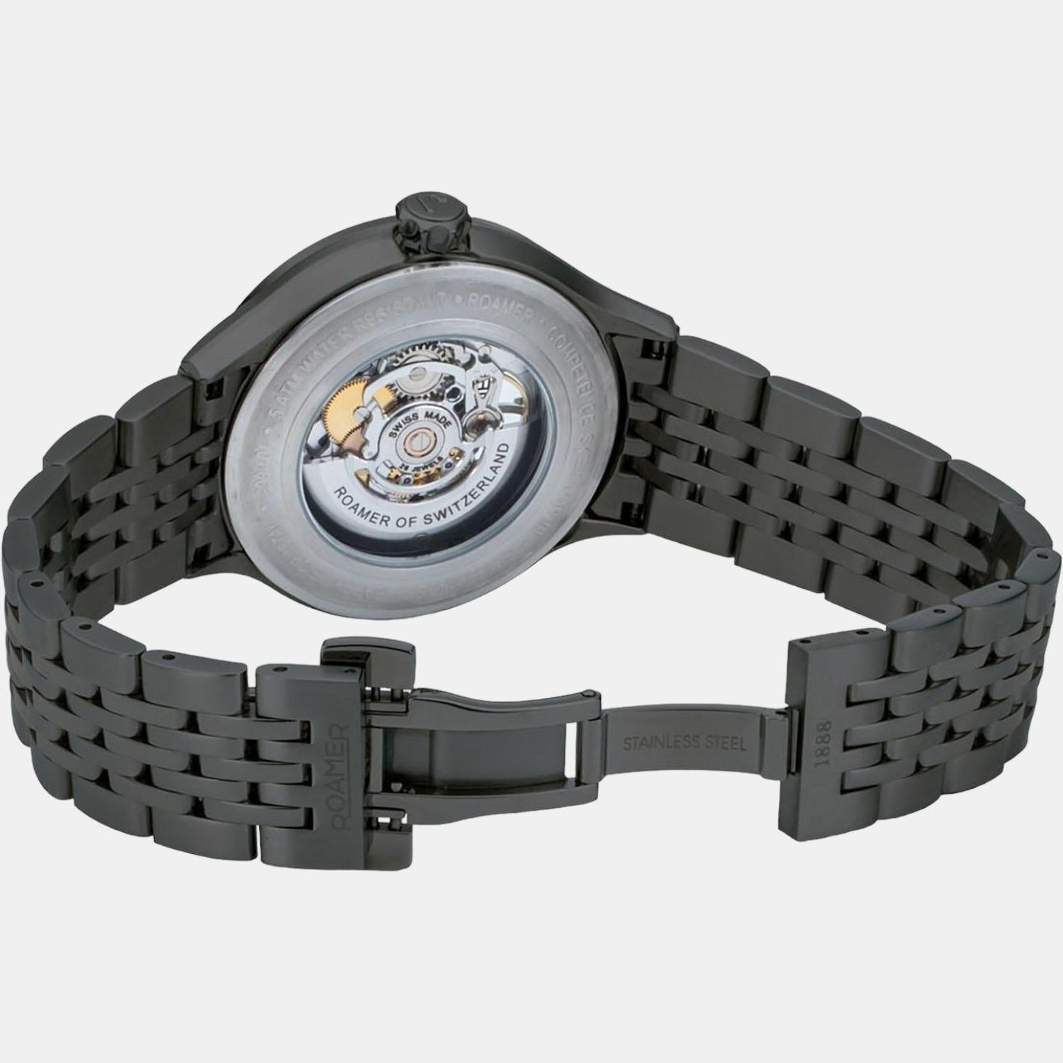 Competence Skeleton Men Quartz Black Dial Analog Stainless Steel Watch 101663 40 55 10N