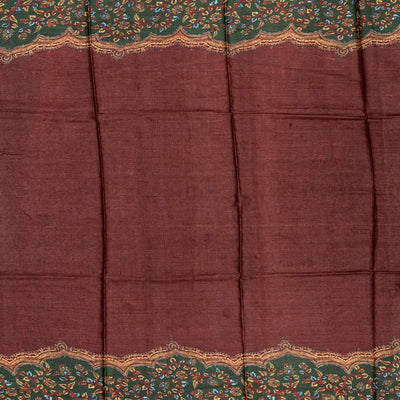 Bottle Green Handloom Tussar Silk Saree Printed With Lord Ram In Pallu