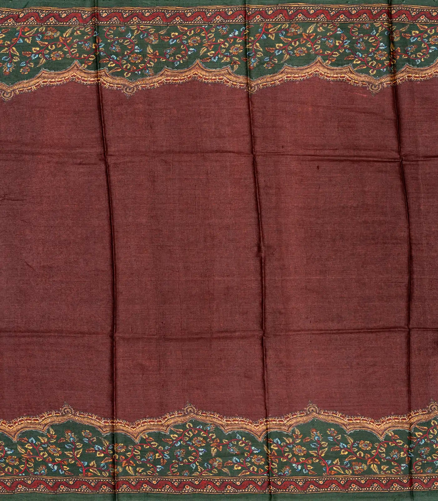 Bottle Green Handloom Tussar Silk Saree Printed With Lord Ram In Pallu