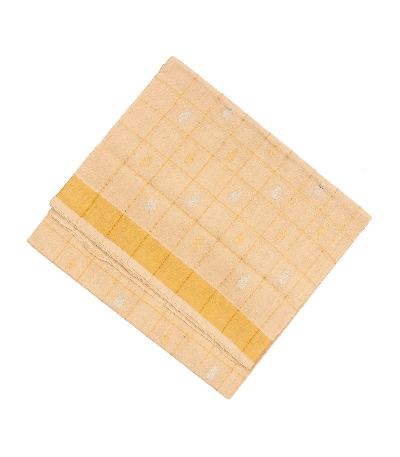 Cream Handloom Venkatagiri Cotton Saree With Checks & Buttas