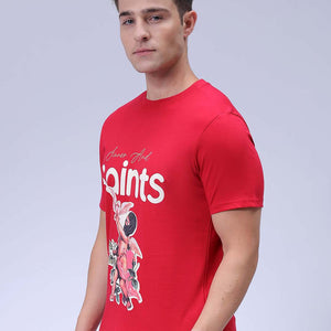 Men's Red Slim Fit Graphic Printed T-Shirt