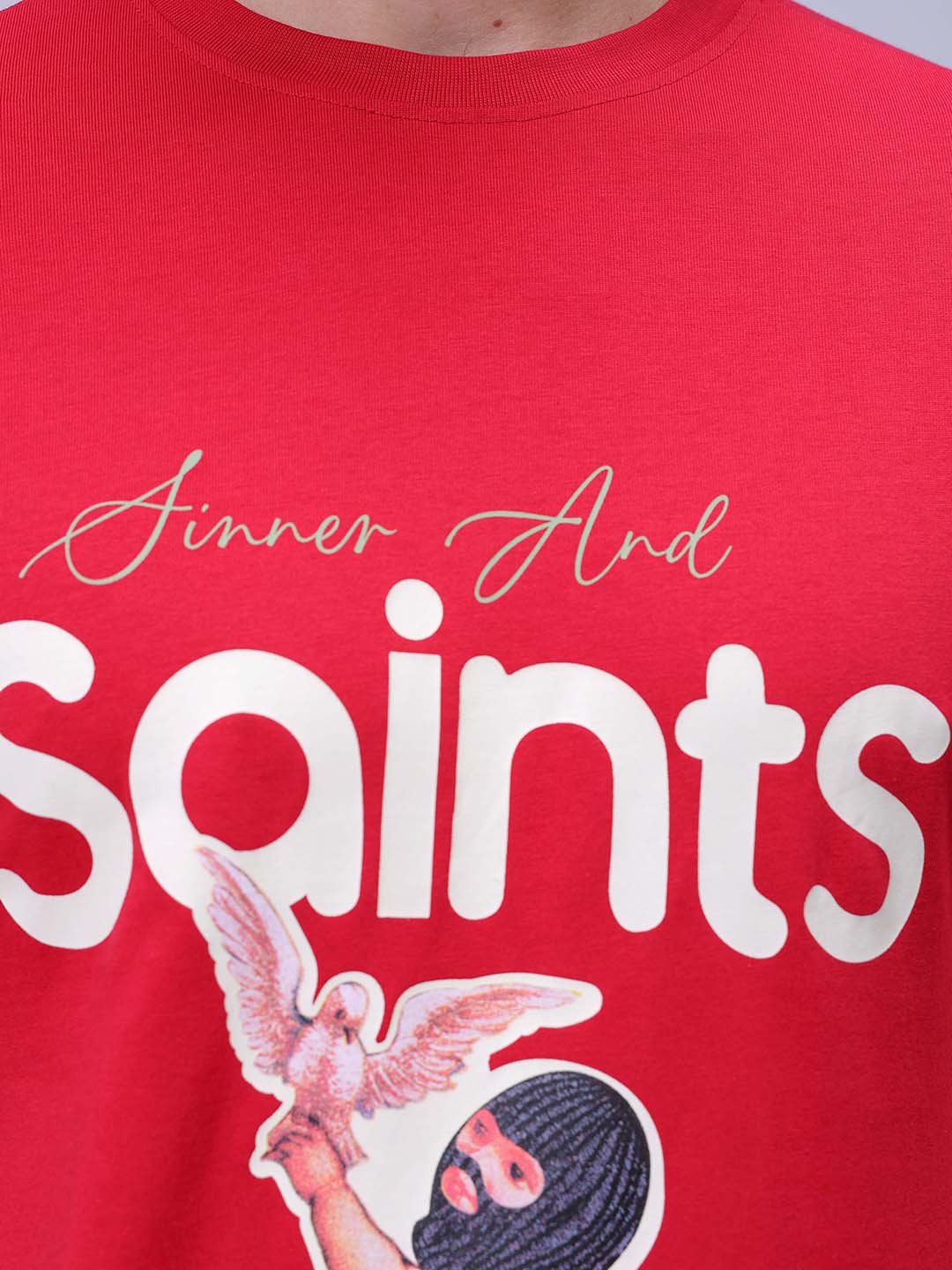 Men's Red Slim Fit Graphic Printed T-Shirt