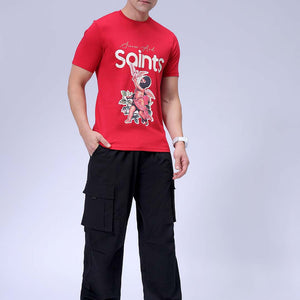 Men's Red Slim Fit Graphic Printed T-Shirt