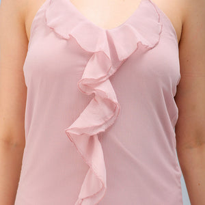 Women's Solid Fitted Halter Neck Ruffle Dress