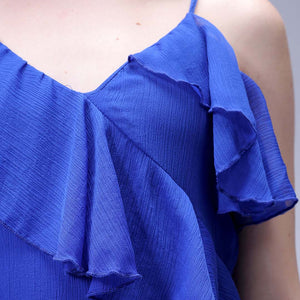 Women's Blue Fit and Flare Solid Asymmetric Dress