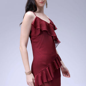Women's Brown Fit and Flare Solid Asymmetric Dress