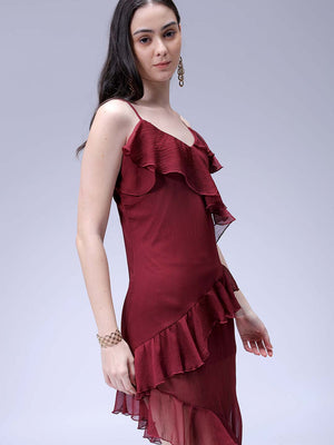 Women's Brown Fit and Flare Solid Asymmetric Dress
