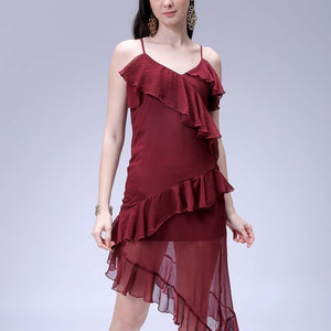 Women's Brown Fit and Flare Solid Asymmetric Dress