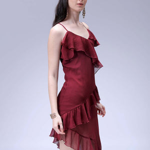 Women's Brown Fit and Flare Solid Asymmetric Dress
