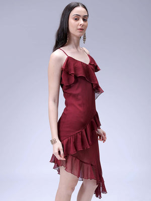 Women's Brown Fit and Flare Solid Asymmetric Dress