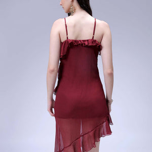 Women's Brown Fit and Flare Solid Asymmetric Dress