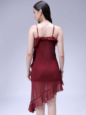 Women's Brown Fit and Flare Solid Asymmetric Dress