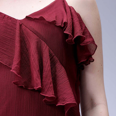 Women's Brown Fit and Flare Solid Asymmetric Dress