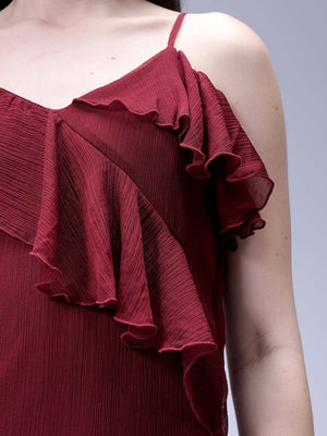 Women's Brown Fit and Flare Solid Asymmetric Dress