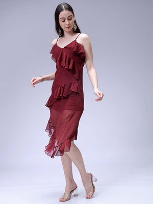 Women's Brown Fit and Flare Solid Asymmetric Dress