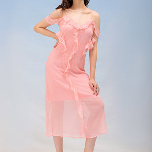 Women's Solid A-Line Ruffle Dress