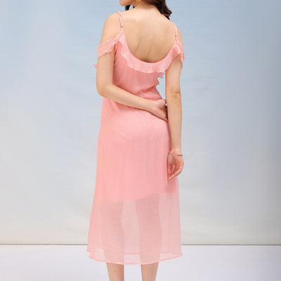 Women's Solid A-Line Ruffle Dress