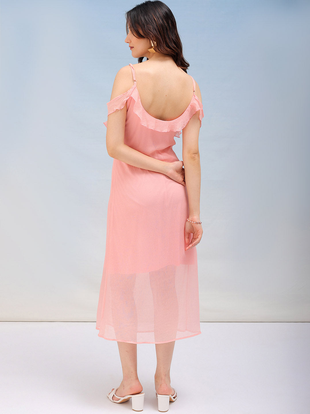 Women's Solid A-Line Ruffle Dress