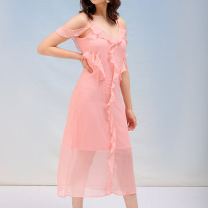 Women's Solid A-Line Ruffle Dress