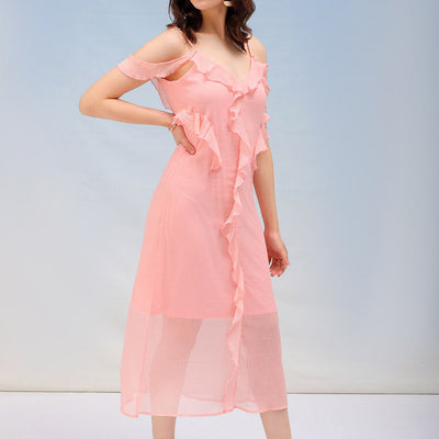 Women's Solid A-Line Ruffle Dress