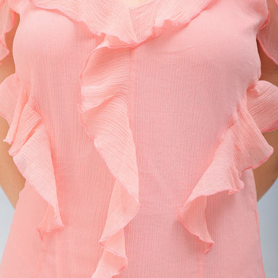 Women's Solid A-Line Ruffle Dress