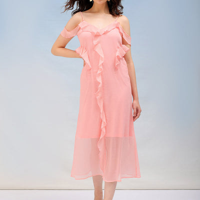 Women's Solid A-Line Ruffle Dress