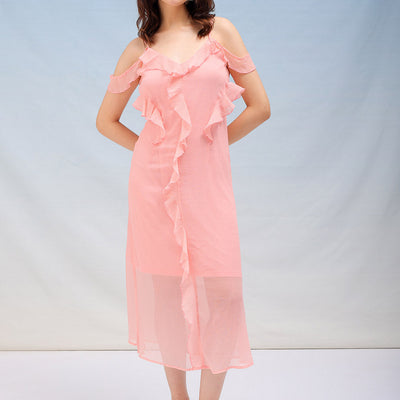 Women's Solid A-Line Ruffle Dress