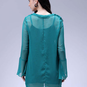 Women's Green A-Line Solid Ruffle Dress