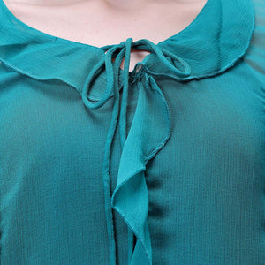 Women's Green A-Line Solid Ruffle Dress