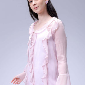Women's Pink A-Line Solid Ruffle Dress