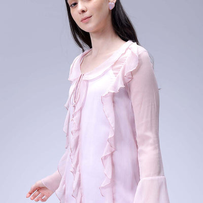 Women's Pink A-Line Solid Ruffle Dress