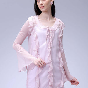 Women's Pink A-Line Solid Ruffle Dress
