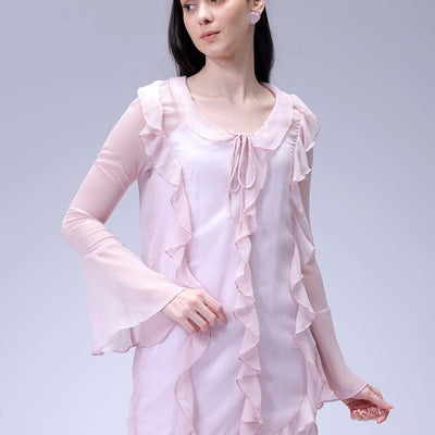 Women's Pink A-Line Solid Ruffle Dress