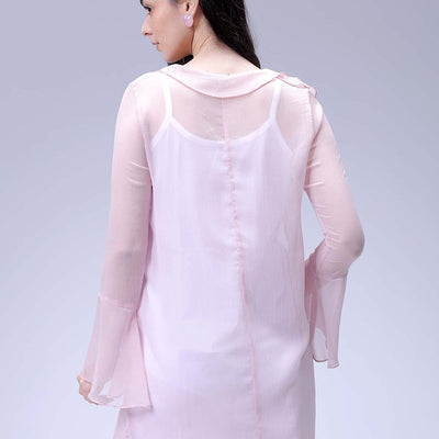 Women's Pink A-Line Solid Ruffle Dress