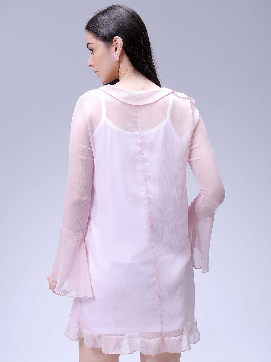 Women's Pink A-Line Solid Ruffle Dress
