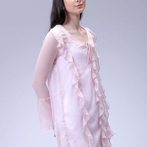 Women's Pink A-Line Solid Ruffle Dress