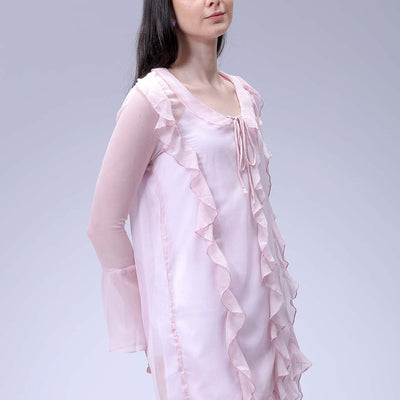 Women's Pink A-Line Solid Ruffle Dress