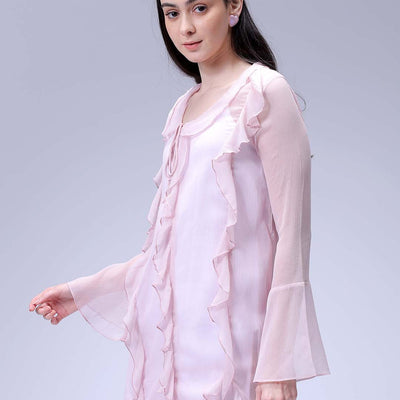 Women's Pink A-Line Solid Ruffle Dress