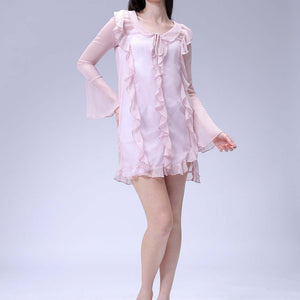 Women's Pink A-Line Solid Ruffle Dress