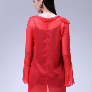 Women's Red A-Line Solid Ruffle Dress
